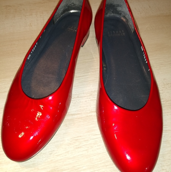 Stuart Weitzman Ruby Red Patton Leather Ballet Flats Lady's 7 - Picture 9 of 9